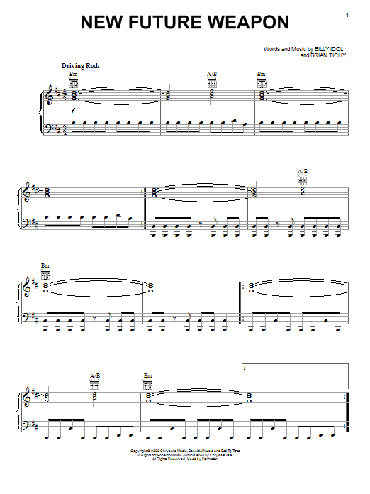 Billy Idol New Future Weapon Sheet Music Notes & Chords for Piano, Vocal & Guitar (Right-Hand Melody) - Download or Print PDF
