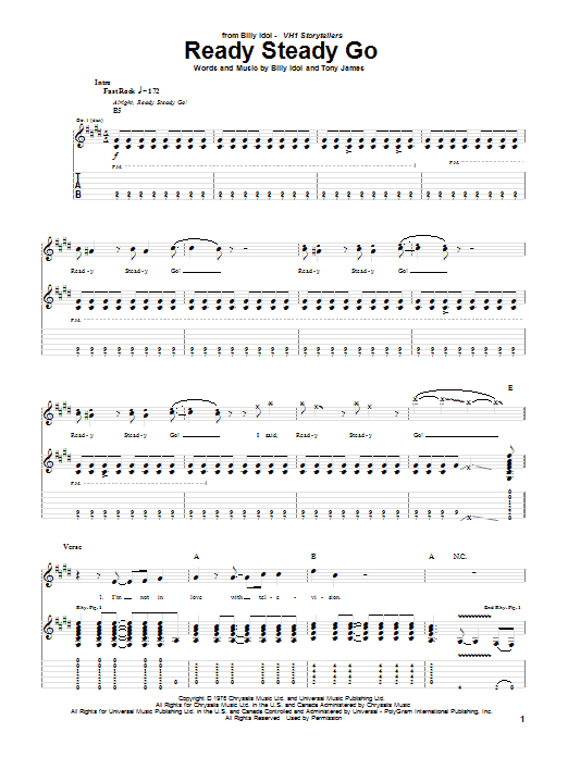 Billy Idol Ready Steady Go Sheet Music Notes & Chords for Guitar Tab - Download or Print PDF