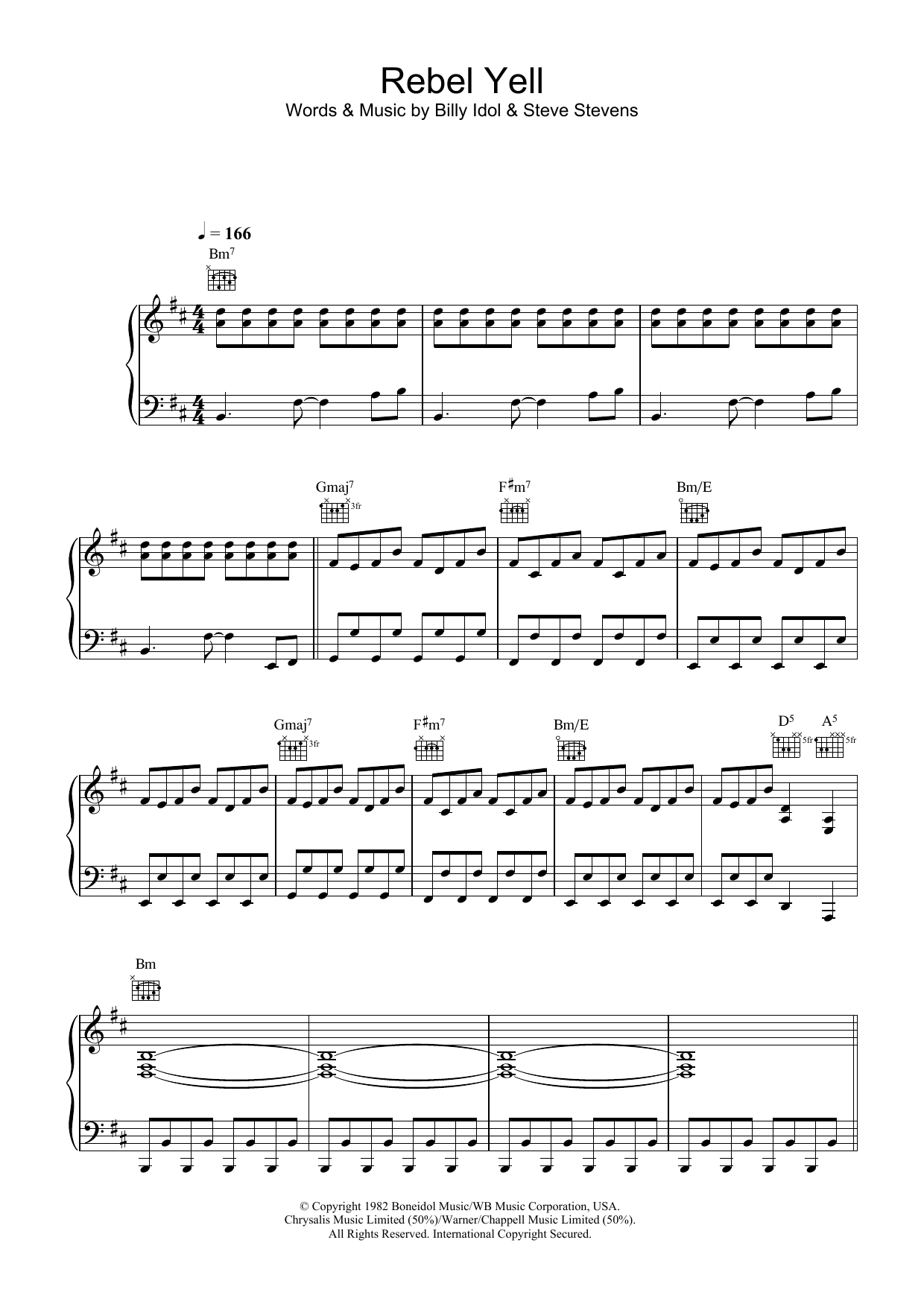 Billy Idol Rebel Yell Sheet Music Notes & Chords for Melody Line, Lyrics & Chords - Download or Print PDF