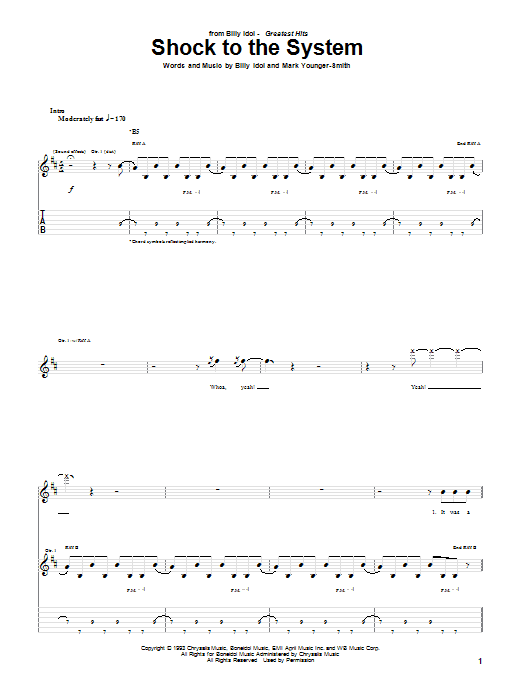 Billy Idol Shock To The System Sheet Music Notes & Chords for Guitar Tab - Download or Print PDF