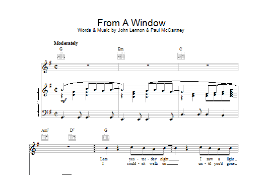 Billy J. Kramer From A Window Sheet Music Notes & Chords for Piano, Vocal & Guitar (Right-Hand Melody) - Download or Print PDF