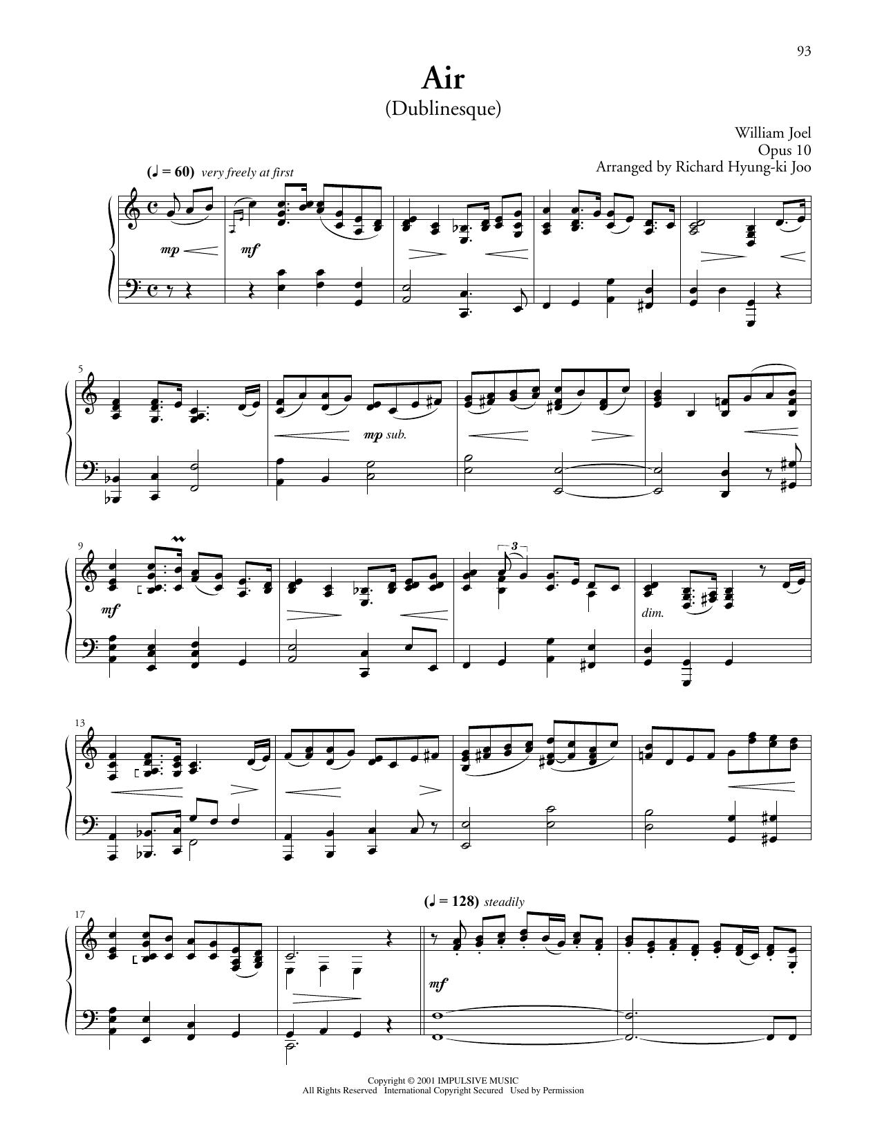 Billy Joel Air (Dublinesque) Sheet Music Notes & Chords for Piano Solo - Download or Print PDF