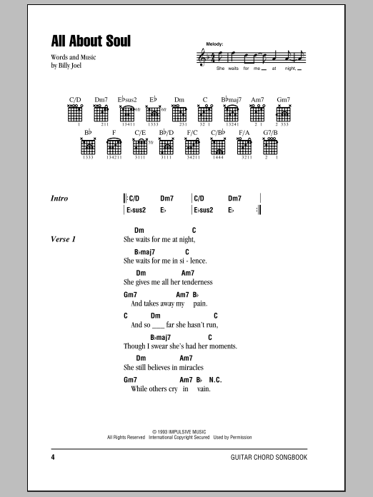 Billy Joel All About Soul Sheet Music Notes & Chords for Lyrics & Piano Chords - Download or Print PDF