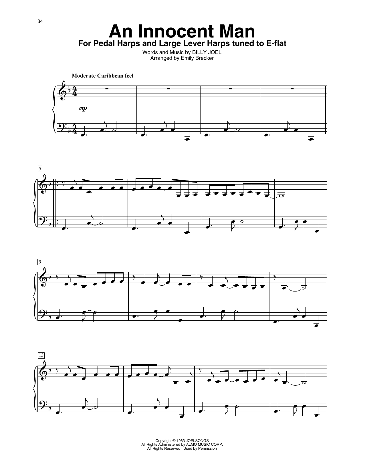 Billy Joel An Innocent Man (arr. Emily Brecker) Sheet Music Notes & Chords for Harp - Download or Print PDF