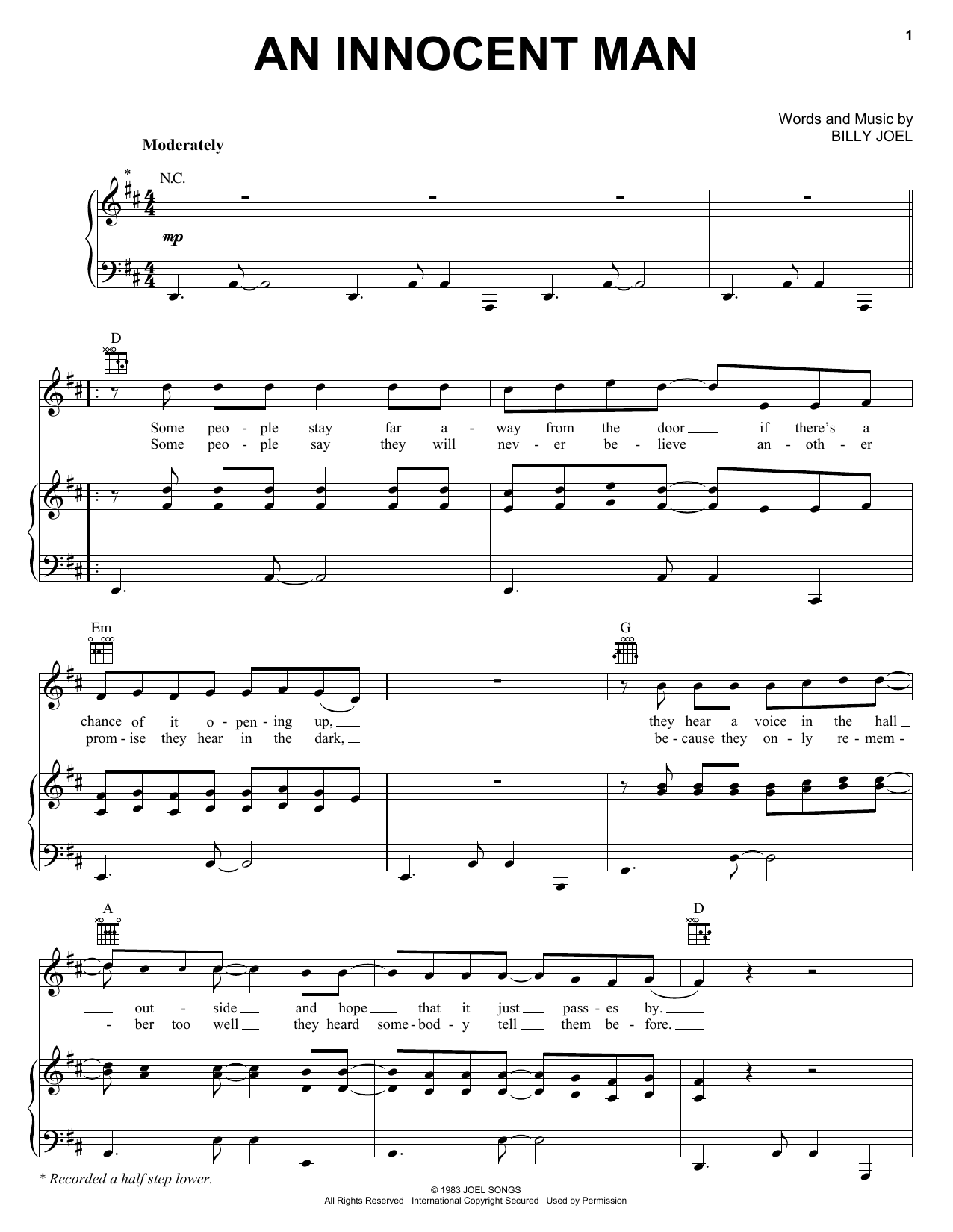 Billy Joel An Innocent Man Sheet Music Notes & Chords for Melody Line, Lyrics & Chords - Download or Print PDF