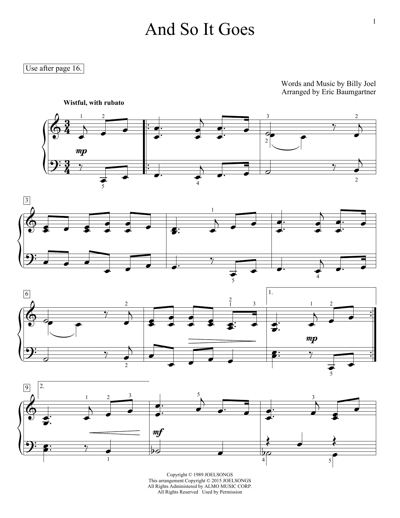 Eric Baumgartner And So It Goes Sheet Music Notes & Chords for Educational Piano - Download or Print PDF