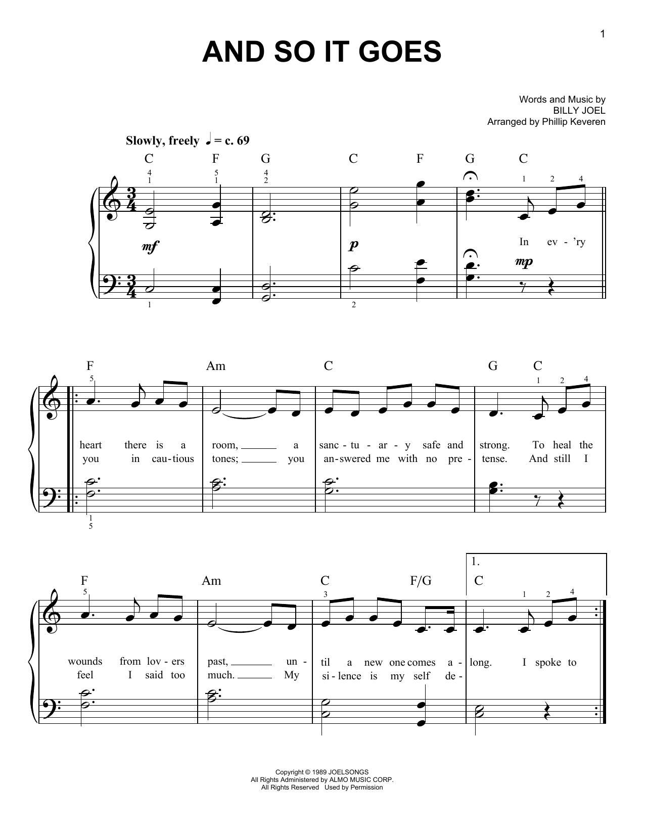 Billy Joel And So It Goes (arr. Phillip Keveren) Sheet Music Notes & Chords for Easy Piano - Download or Print PDF