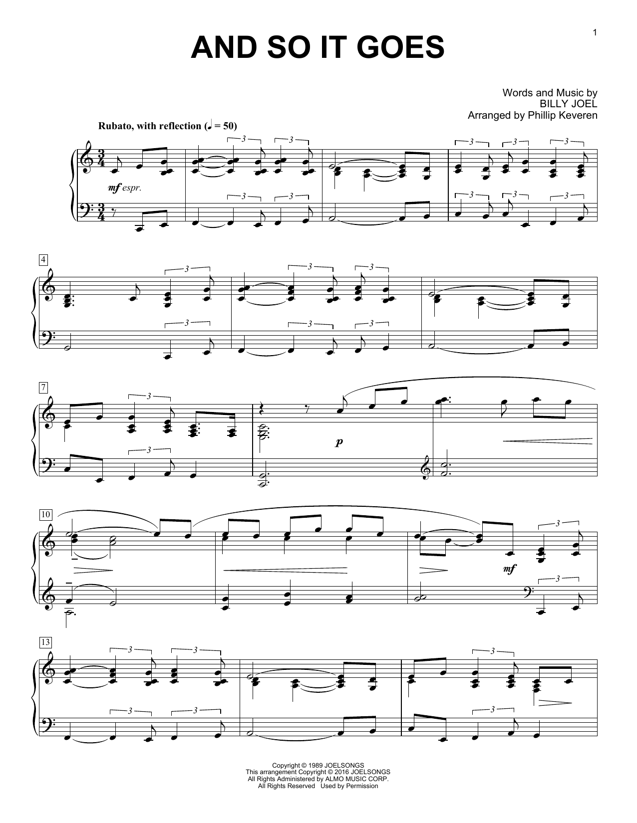 Billy Joel And So It Goes [Classical version] (arr. Phillip Keveren) Sheet Music Notes & Chords for Piano - Download or Print PDF