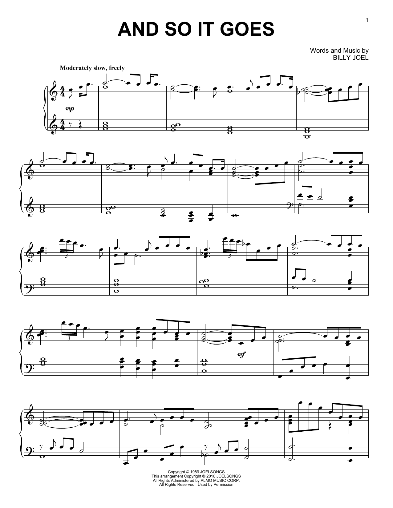 Billy Joel And So It Goes [Jazz version] Sheet Music Notes & Chords for Piano - Download or Print PDF