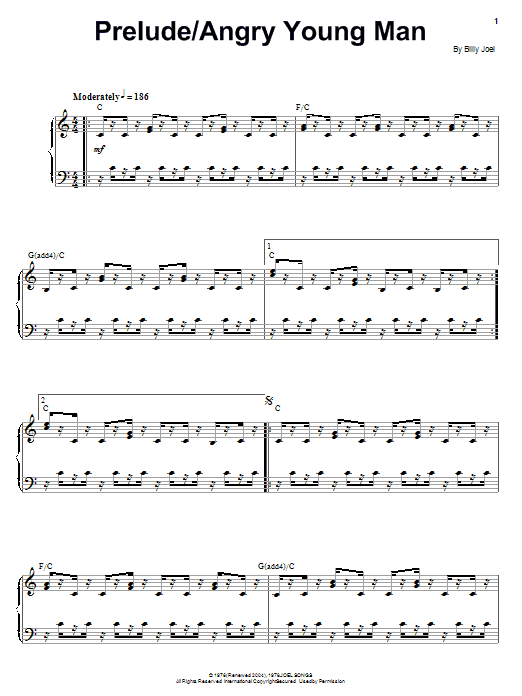 Billy Joel Angry Young Man Sheet Music Notes & Chords for Keyboard Transcription - Download or Print PDF