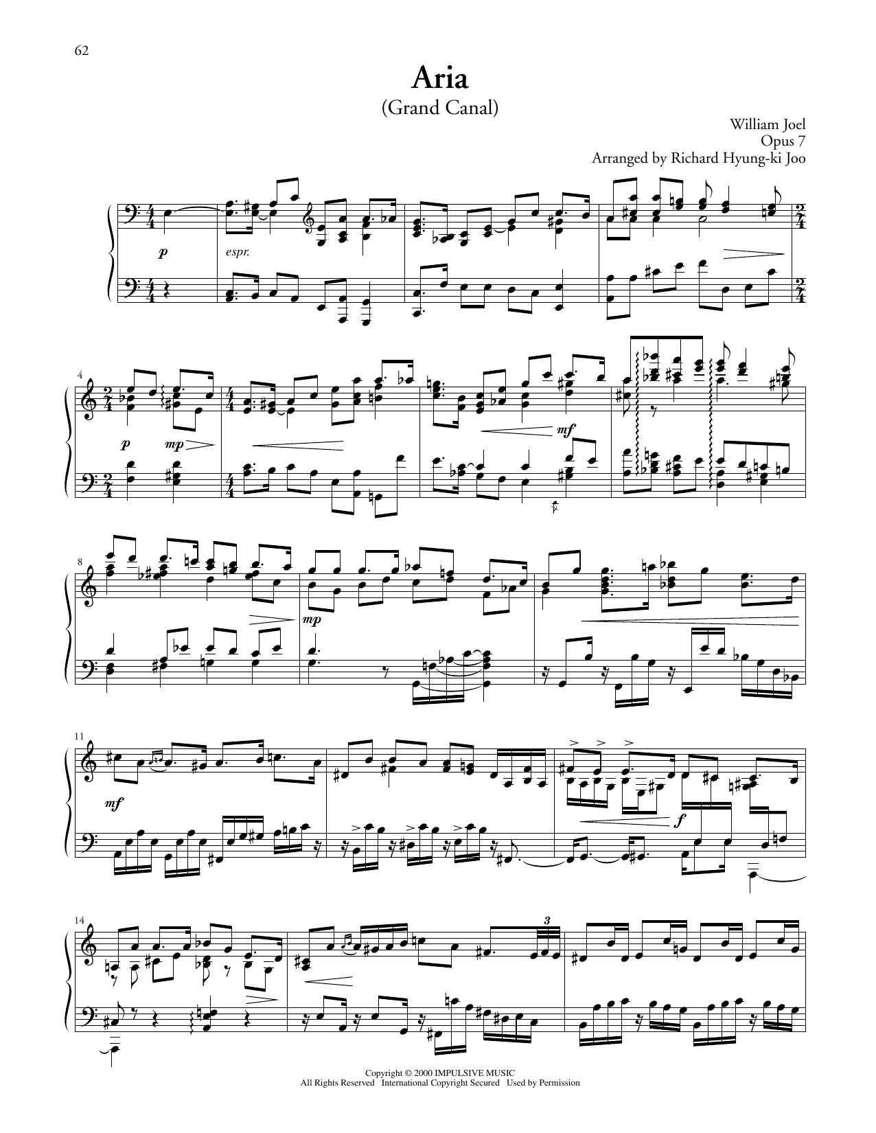 Billy Joel Aria (Grand Canal) Sheet Music Notes & Chords for Piano Solo - Download or Print PDF Billy Joel Aria (Grand Canal) Sheet Music Notes & Chords for Piano Solo - Download or Print PDF