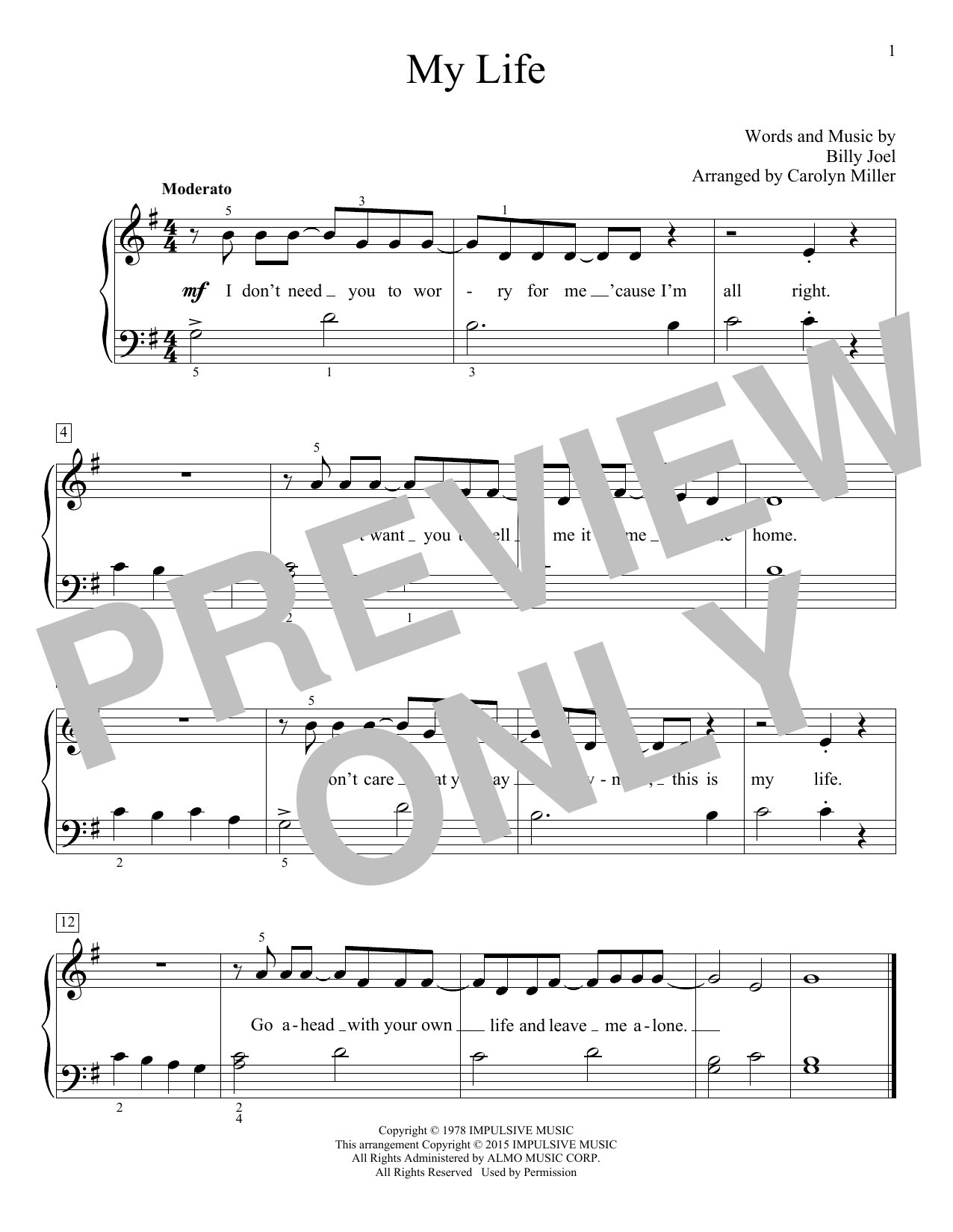 Billy Joel (Arr. Carolyn Miller) My Life Sheet Music Notes & Chords for Educational Piano - Download or Print PDF