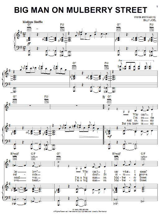 Billy Joel Big Man On Mulberry Street Sheet Music Notes & Chords for Melody Line, Lyrics & Chords - Download or Print PDF
