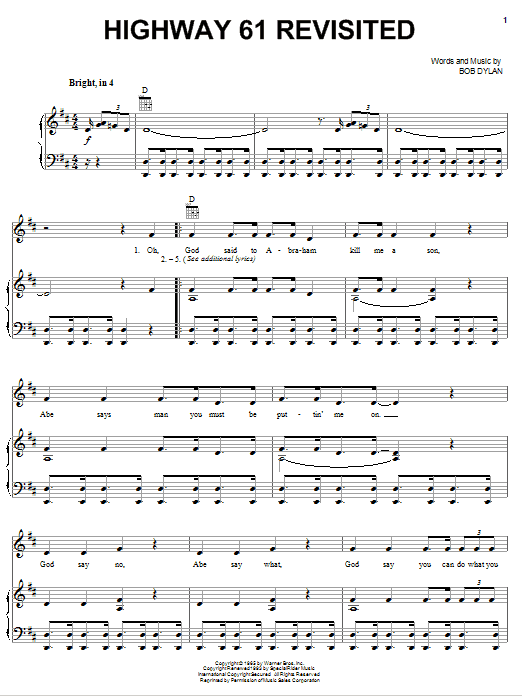 Billy Joel Highway 61 Revisited Sheet Music Notes & Chords for Piano, Vocal & Guitar (Right-Hand Melody) - Download or Print PDF