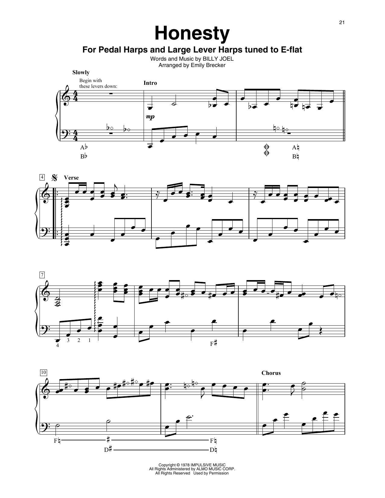 Billy Joel Honesty (arr. Emily Brecker) Sheet Music Notes & Chords for Harp - Download or Print PDF