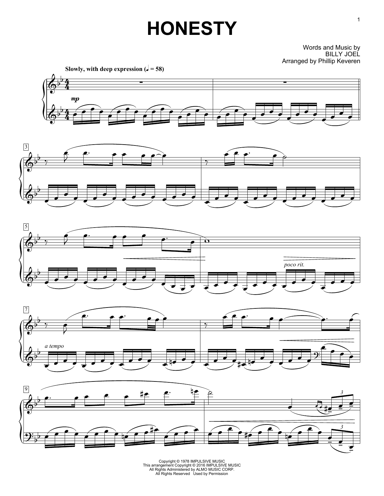 Billy Joel Honesty [Classical version] (arr. Phillip Keveren) Sheet Music Notes & Chords for Piano - Download or Print PDF