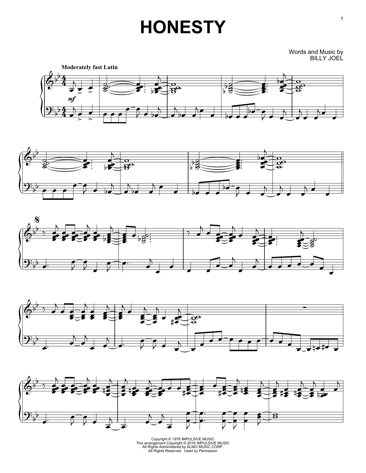 Billy Joel Honesty [Jazz version] Sheet Music Notes & Chords for Piano - Download or Print PDF