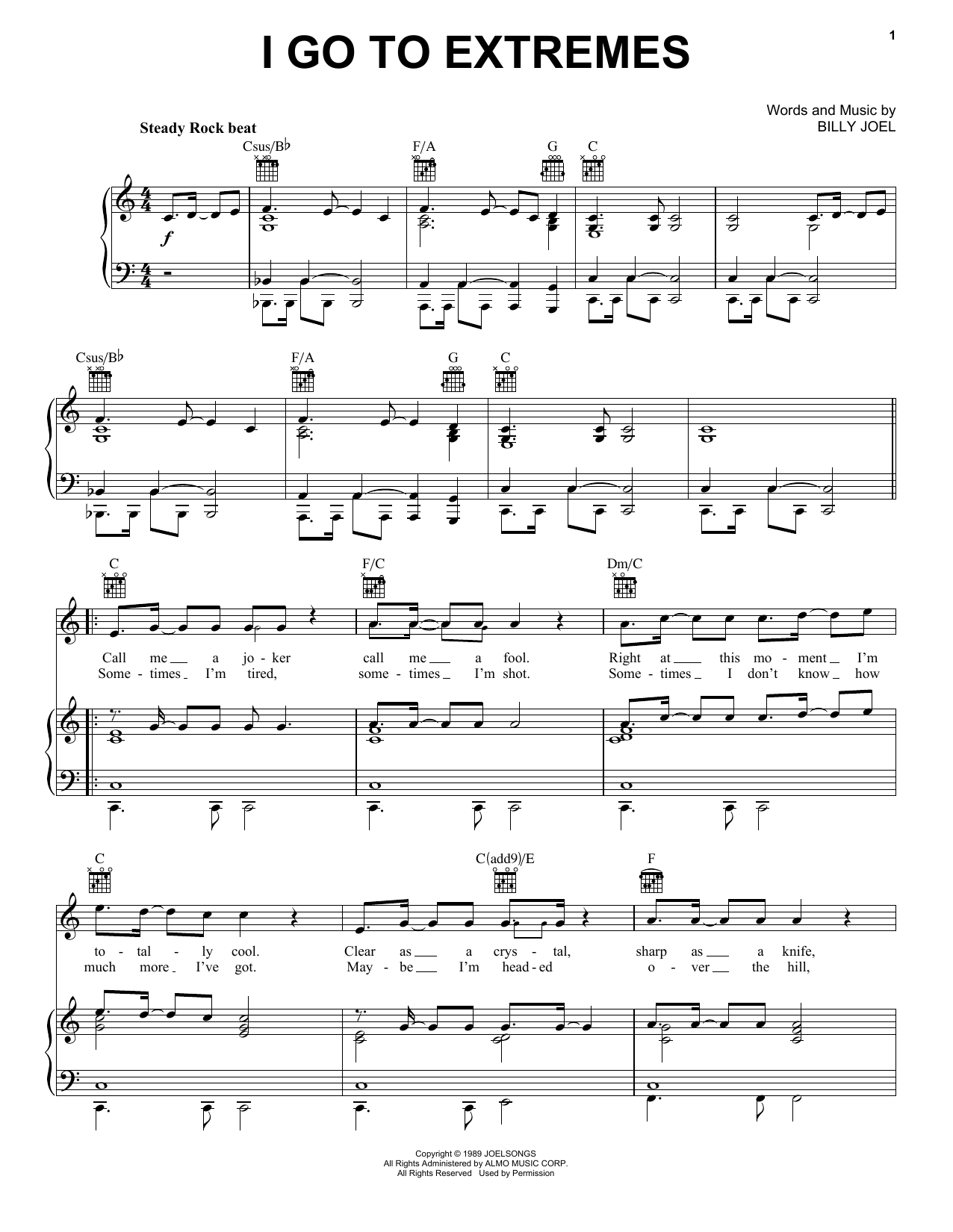 Billy Joel I Go To Extremes Sheet Music Notes & Chords for Melody Line, Lyrics & Chords - Download or Print PDF
