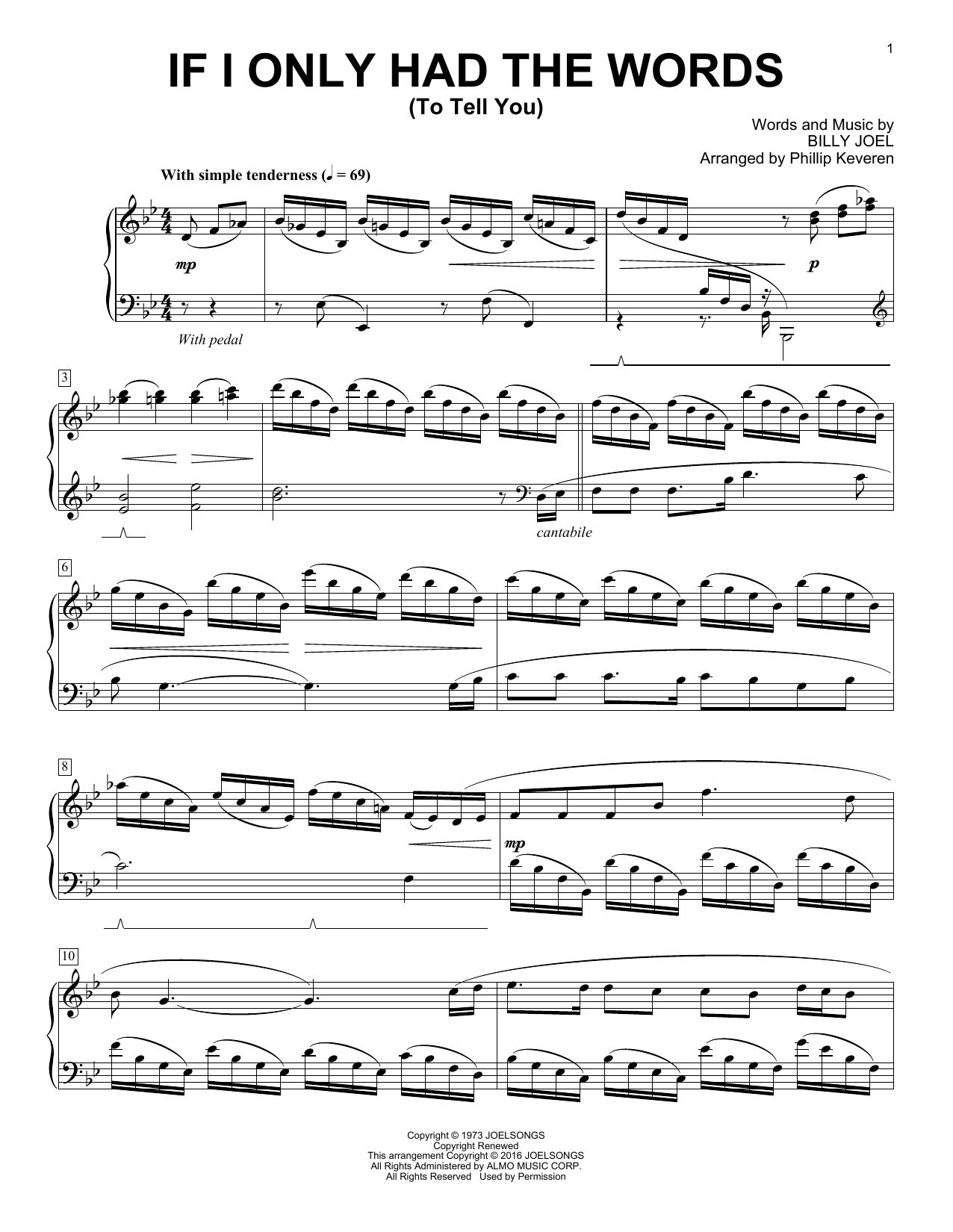 Billy Joel If I Only Had The Words (To Tell You) [Classical version] (arr. Phillip Keveren) Sheet Music Notes & Chords for Piano - Download or Print PDF