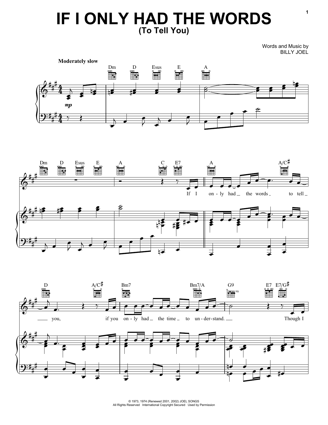 Billy Joel If I Only Had The Words (To Tell You) Sheet Music Notes & Chords for Piano, Vocal & Guitar (Right-Hand Melody) - Download or Print PDF