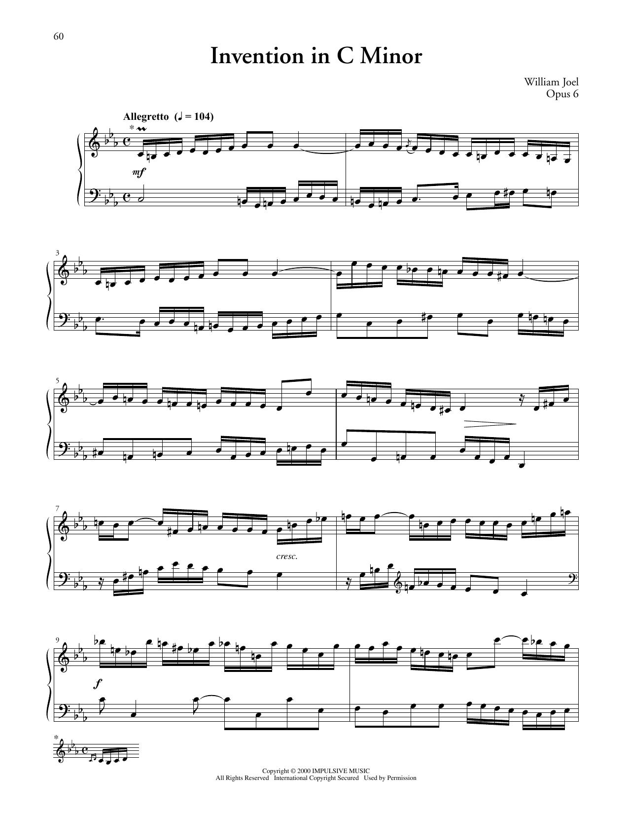 Billy Joel Invention #1 In C Minor Sheet Music Notes & Chords for Piano Solo - Download or Print PDF Billy Joel Invention #1 In C Minor Sheet Music Notes & Chords for Piano Solo - Download or Print PDF