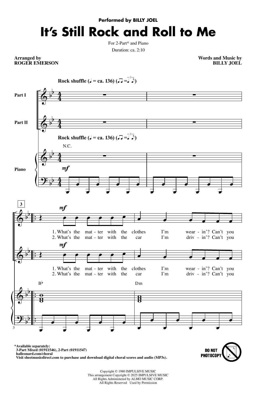 Billy Joel It's Still Rock And Roll To Me (arr. Roger Emerson) Sheet Music Notes & Chords for 2-Part Choir - Download or Print PDF
