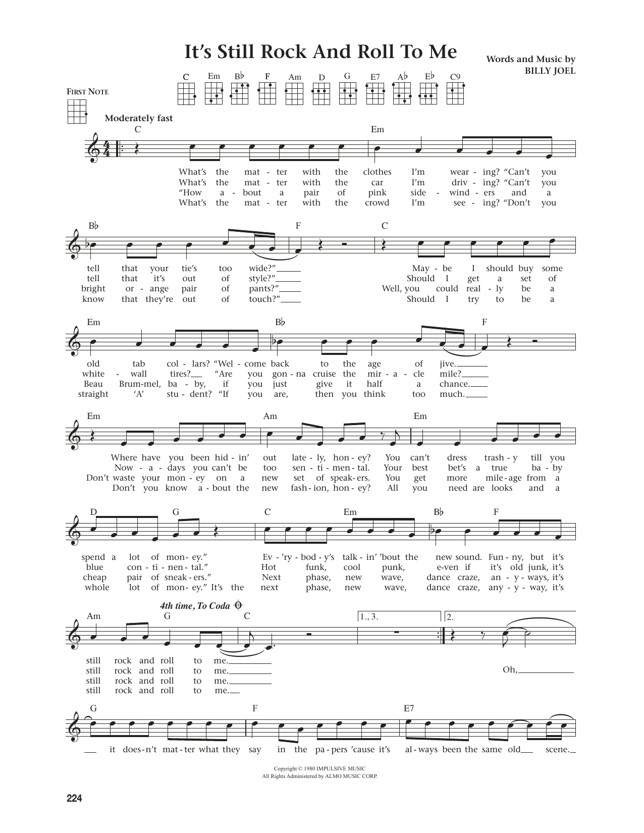 Billy Joel It's Still Rock And Roll To Me (from The Daily Ukulele) (arr. Jim Beloff) Sheet Music Notes & Chords for Ukulele - Download or Print PDF