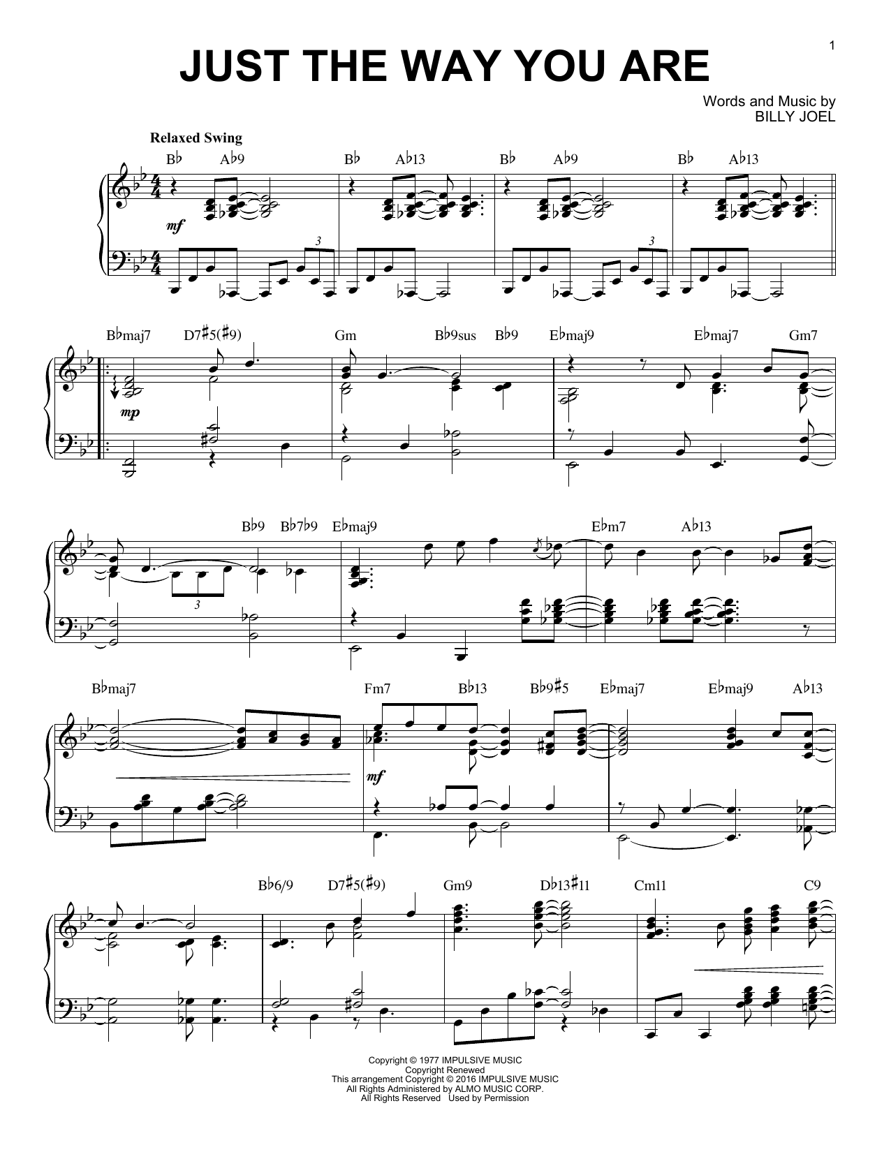 Billy Joel Just The Way You Are [Jazz version] (arr. Brent Edstrom) Sheet Music Notes & Chords for Piano - Download or Print PDF