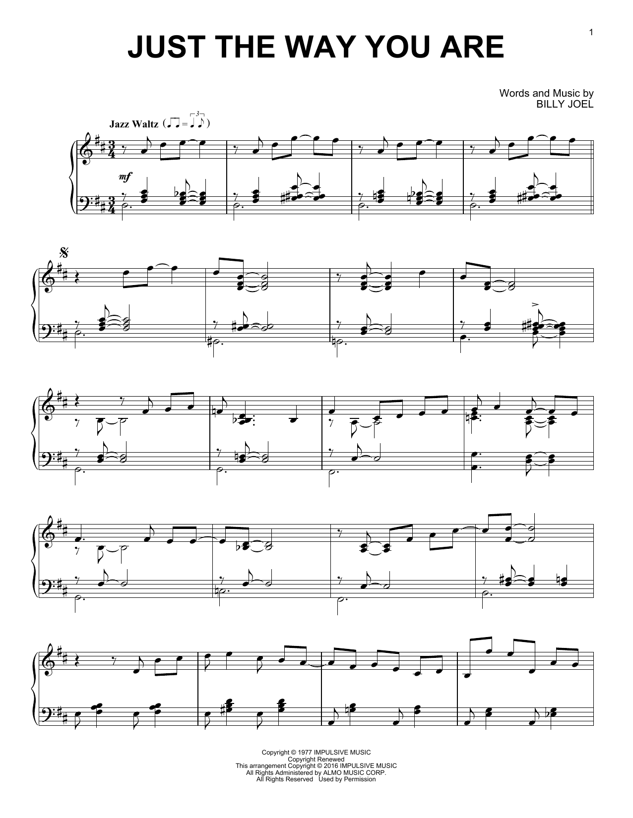 Billy Joel Just The Way You Are [Jazz version] Sheet Music Notes & Chords for Piano - Download or Print PDF