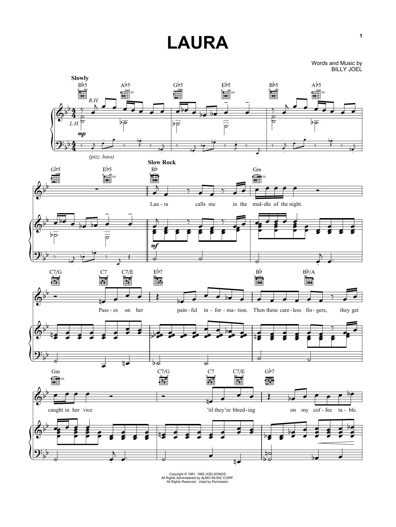 Billy Joel Laura Sheet Music Notes & Chords for Piano, Vocal & Guitar Chords (Right-Hand Melody) - Download or Print PDF