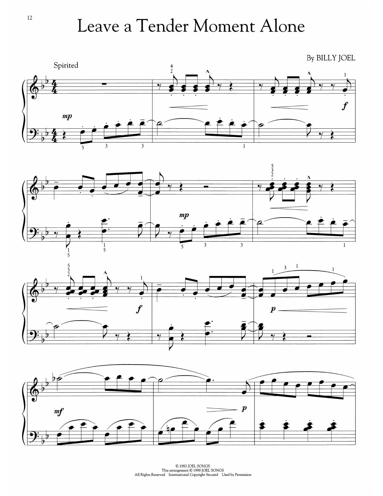 Billy Joel Leave A Tender Moment Alone (arr. Phillip Keveren) Sheet Music Notes & Chords for Easy Piano Solo - Download or Print PDF