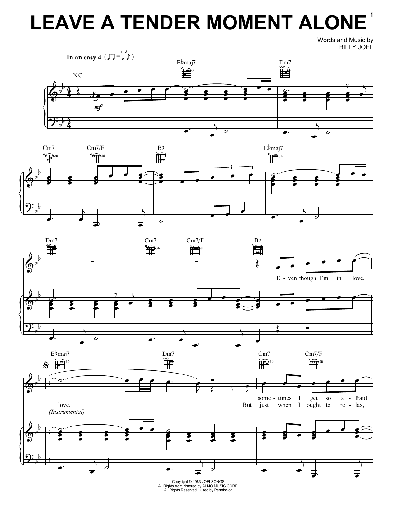 Billy Joel Leave A Tender Moment Alone Sheet Music Notes & Chords for Lyrics & Piano Chords - Download or Print PDF