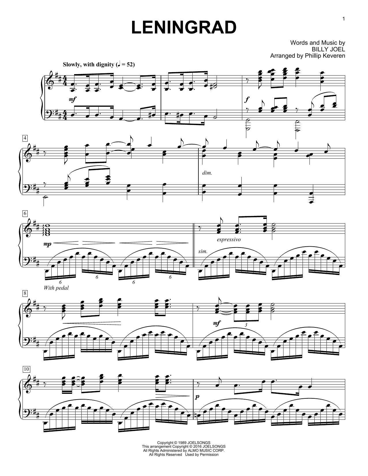 Billy Joel Leningrad [Classical version] (arr. Phillip Keveren) Sheet Music Notes & Chords for Piano - Download or Print PDF