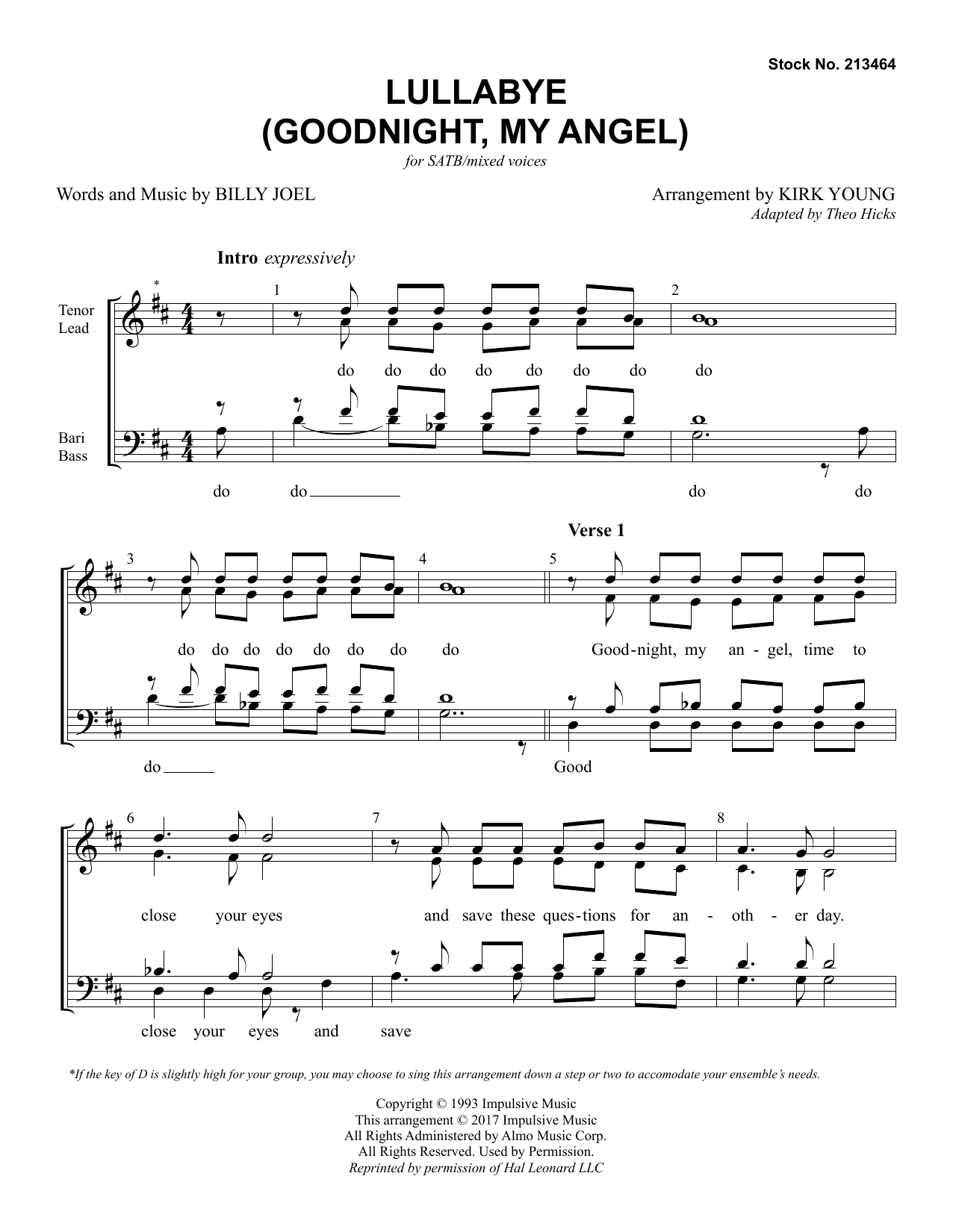 Billy Joel Lullabye (Goodnight, My Angel) (arr. Kirk Young) Sheet Music Notes & Chords for SATB Choir - Download or Print PDF