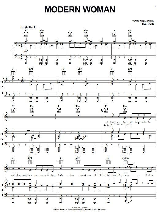 Billy Joel Modern Woman Sheet Music Notes & Chords for Lyrics & Piano Chords - Download or Print PDF