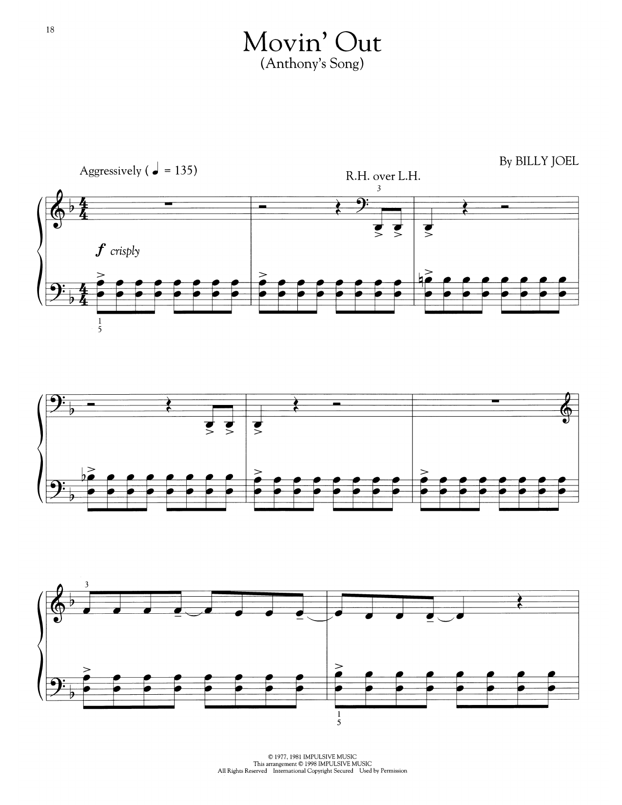 Billy Joel Movin' Out (Anthony's Song) (arr. Phillip Keveren) Sheet Music Notes & Chords for Easy Piano Solo - Download or Print PDF