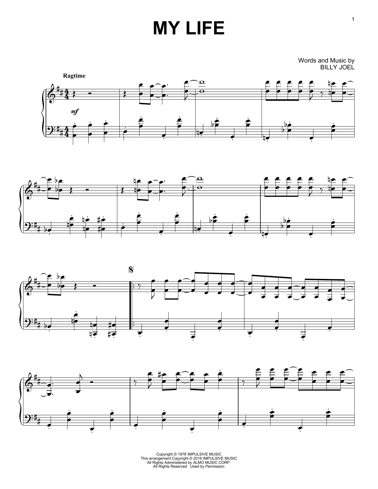 Billy Joel My Life [Jazz version] Sheet Music Notes & Chords for Piano - Download or Print PDF