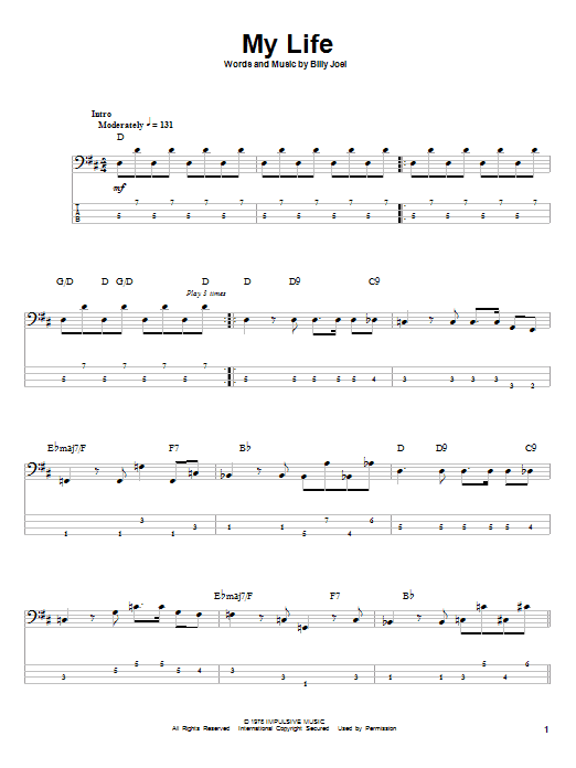 Billy Joel My Life Sheet Music Notes & Chords for Lyrics & Piano Chords - Download or Print PDF