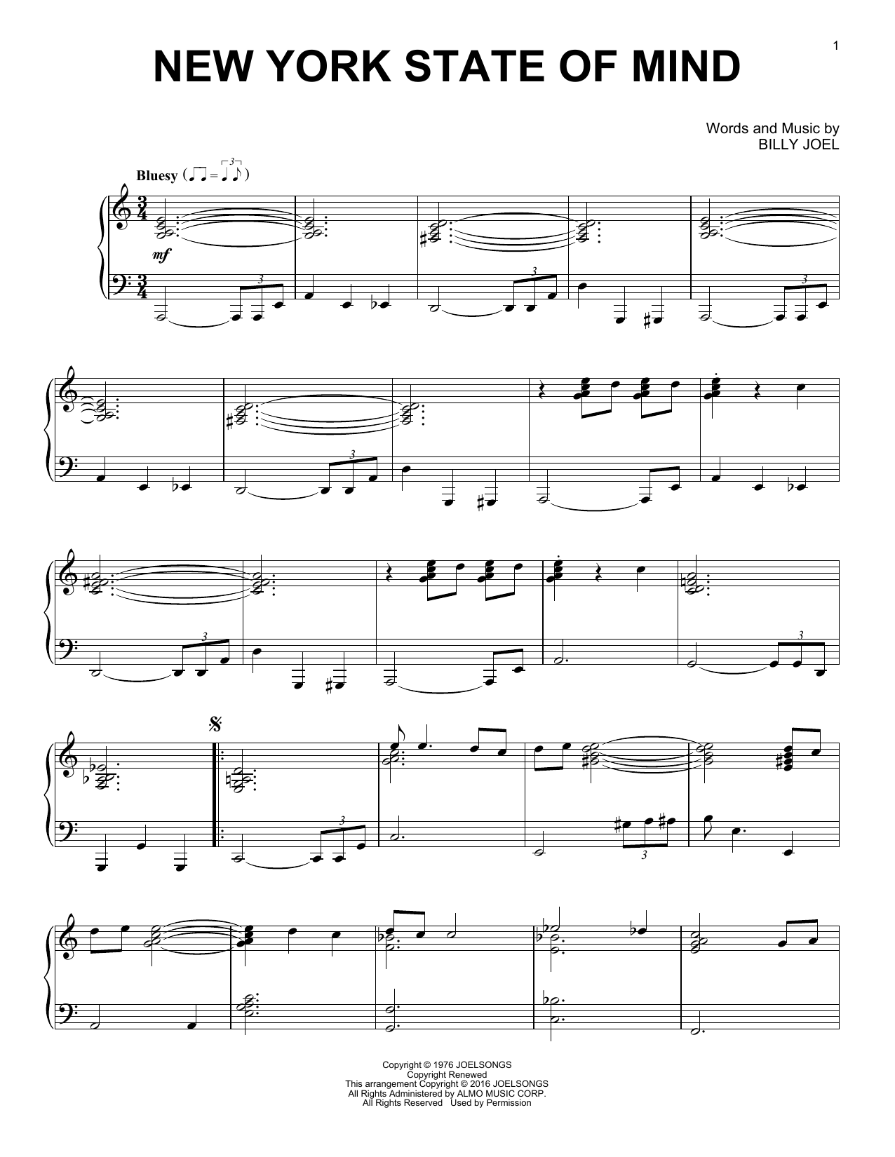 Billy Joel New York State Of Mind [Jazz version] Sheet Music Notes & Chords for Piano - Download or Print PDF