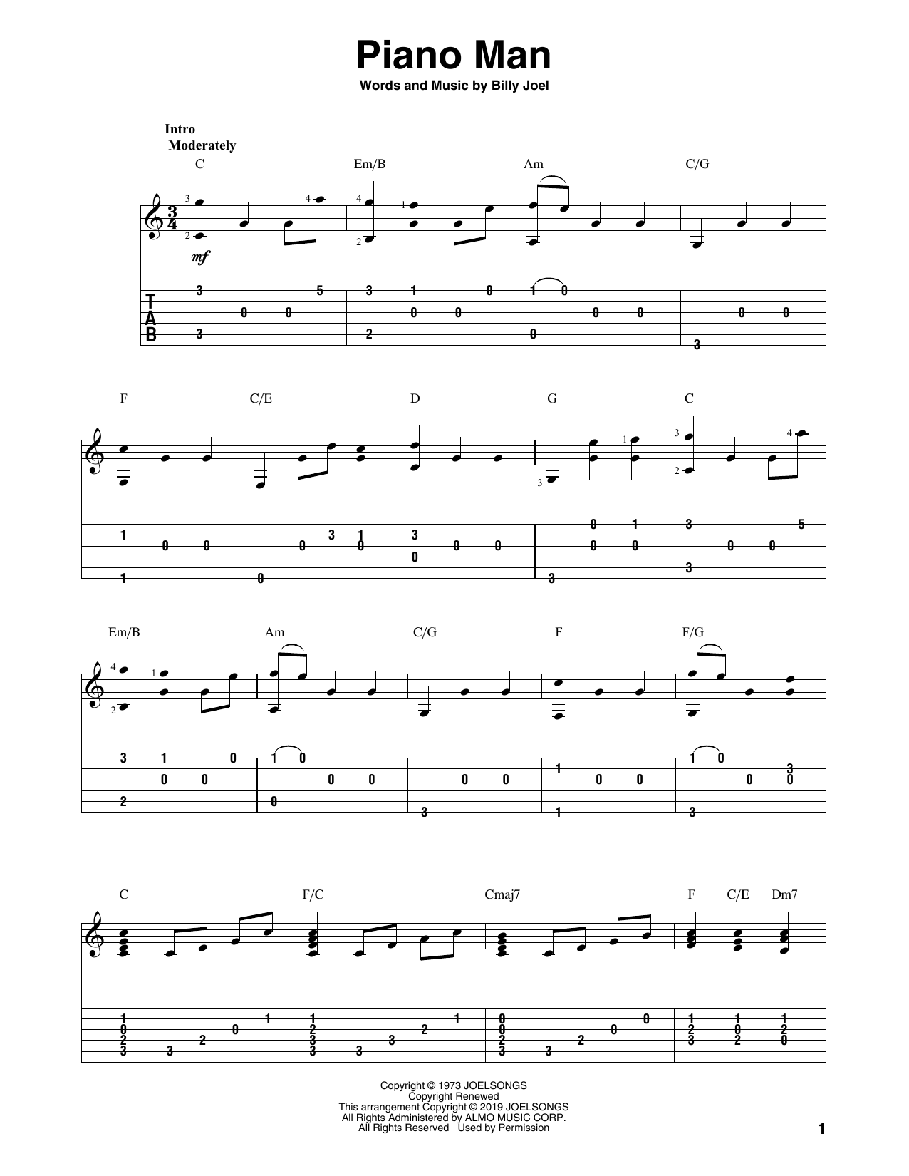 Billy Joel Piano Man (arr. Bill LaFleur) Sheet Music Notes & Chords for Solo Guitar Tab - Download or Print PDF