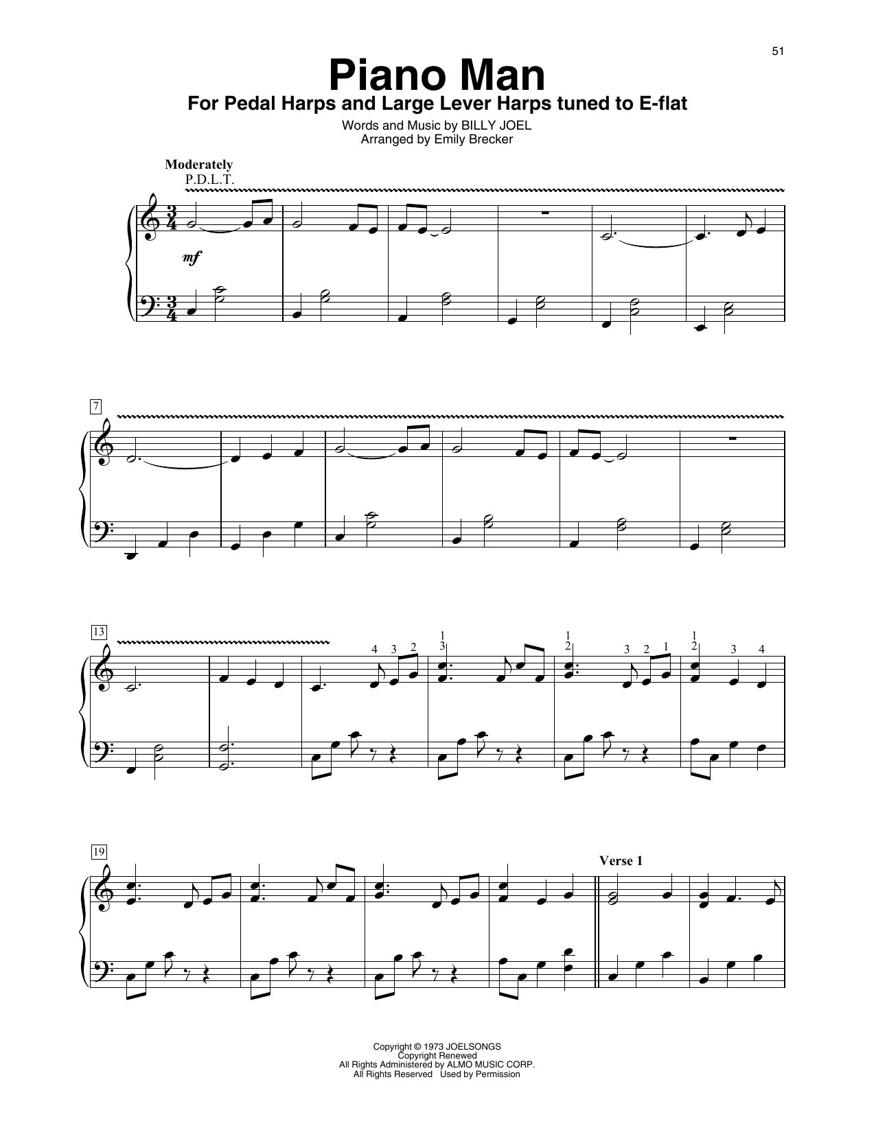 Billy Joel Piano Man (arr. Emily Brecker) Sheet Music Notes & Chords for Harp - Download or Print PDF