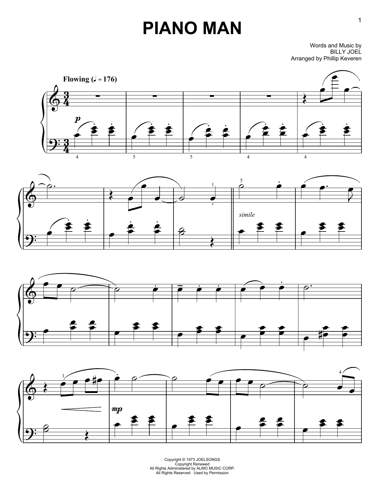 Billy Joel Piano Man [Classical version] (arr. Phillip Keveren) Sheet Music Notes & Chords for Easy Piano - Download or Print PDF