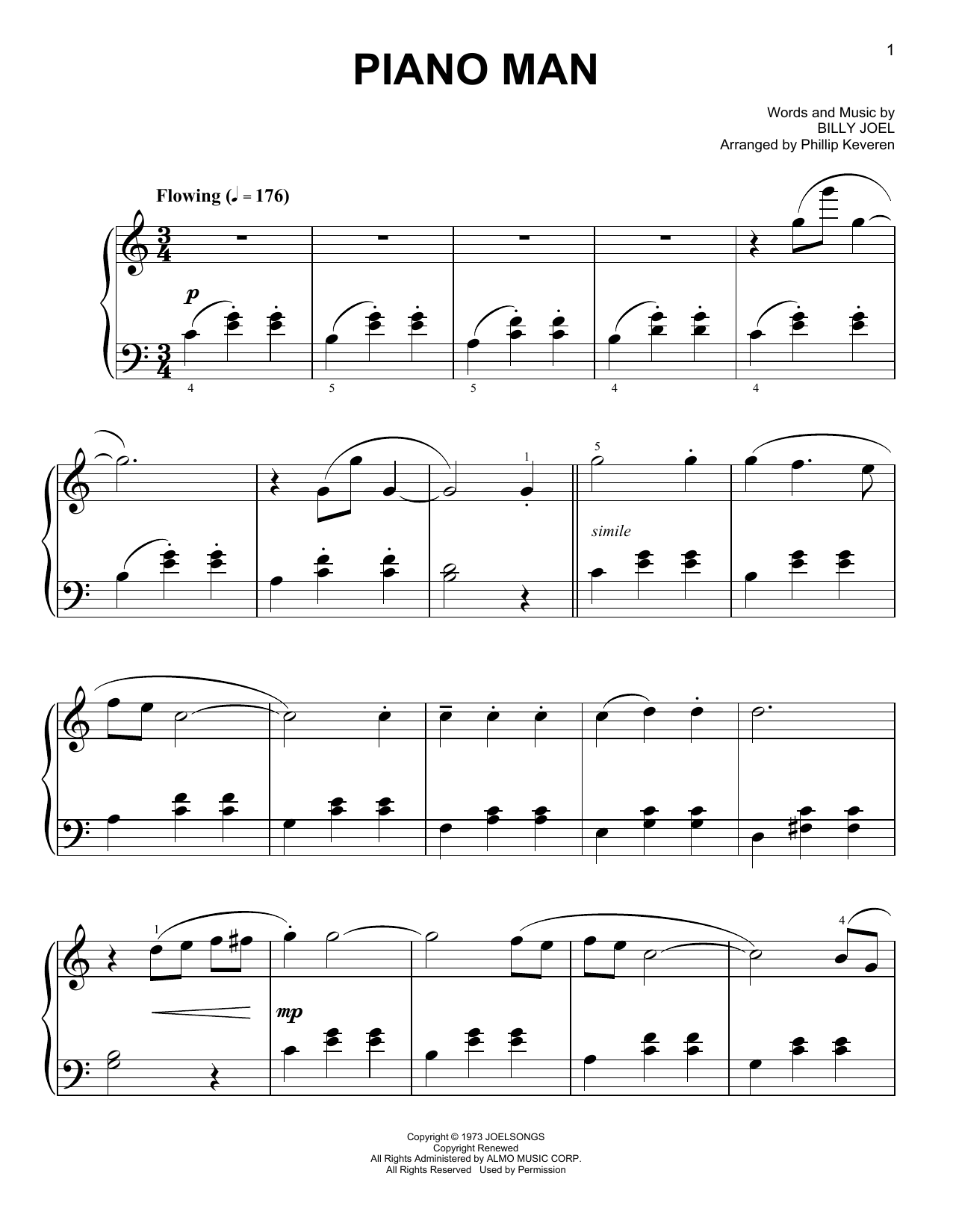 Billy Joel Piano Man [Classical version] (arr. Phillip Keveren) Sheet Music Notes & Chords for Piano - Download or Print PDF