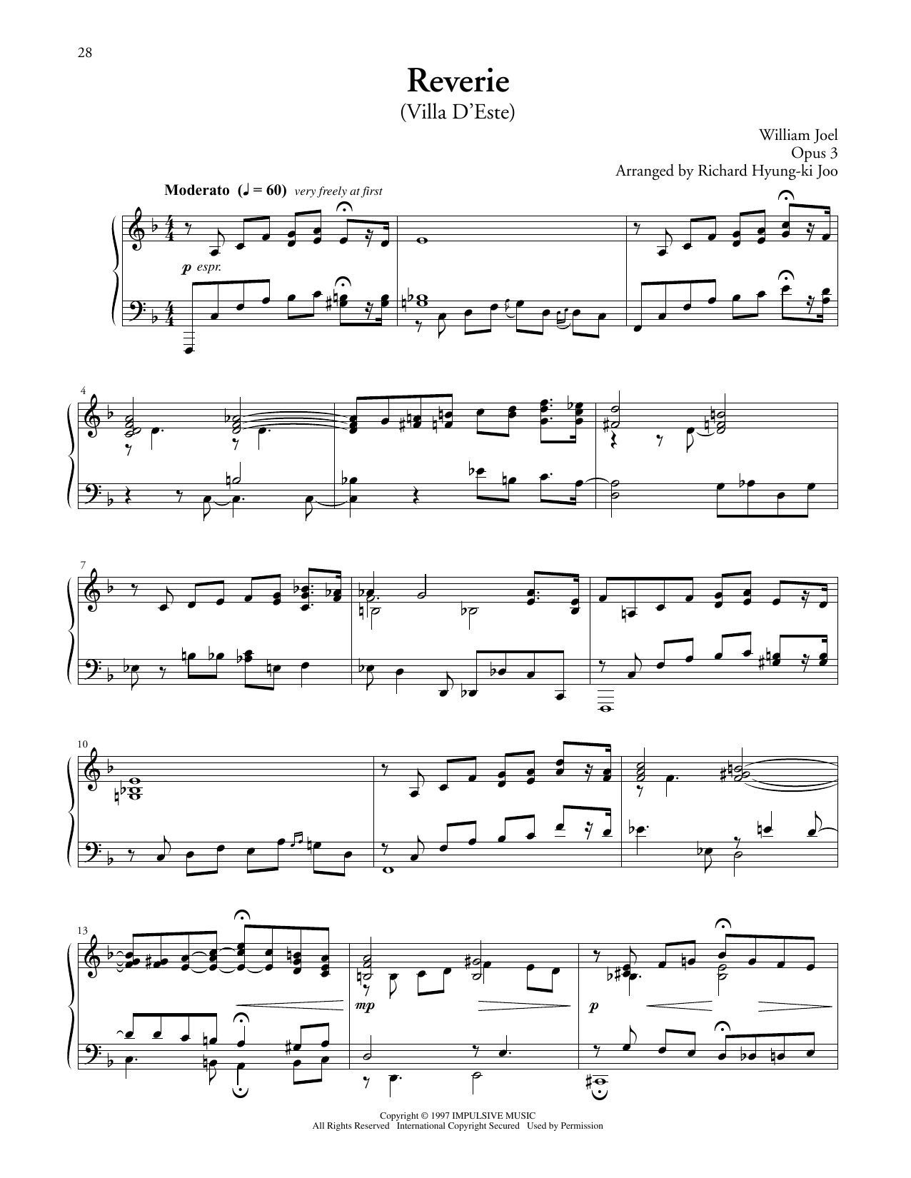 Billy Joel Reverie (Villa D'este) Sheet Music Notes & Chords for Piano Solo - Download or Print PDF Billy Joel Reverie (Villa D'este) Sheet Music Notes & Chords for Piano Solo - Download or Print PDF
