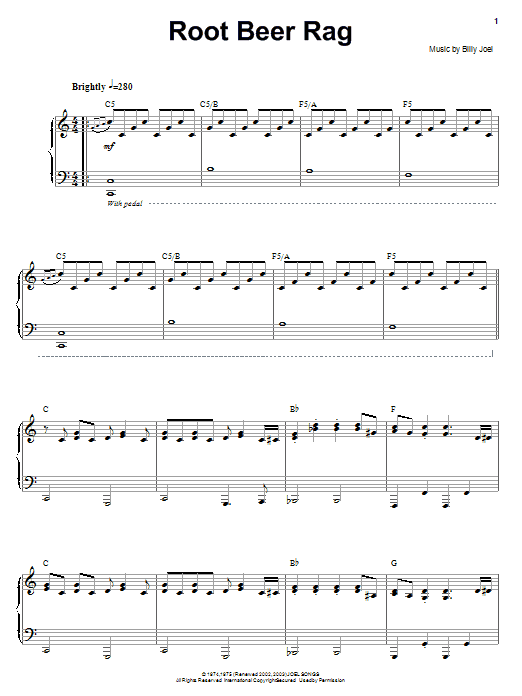 Billy Joel Root Beer Rag Sheet Music Notes & Chords for Keyboard Transcription - Download or Print PDF