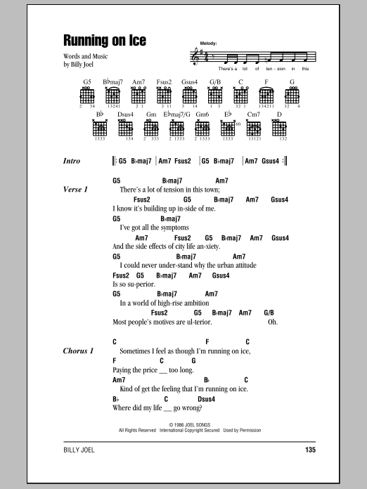 Billy Joel Running On Ice Sheet Music Notes & Chords for Melody Line, Lyrics & Chords - Download or Print PDF
