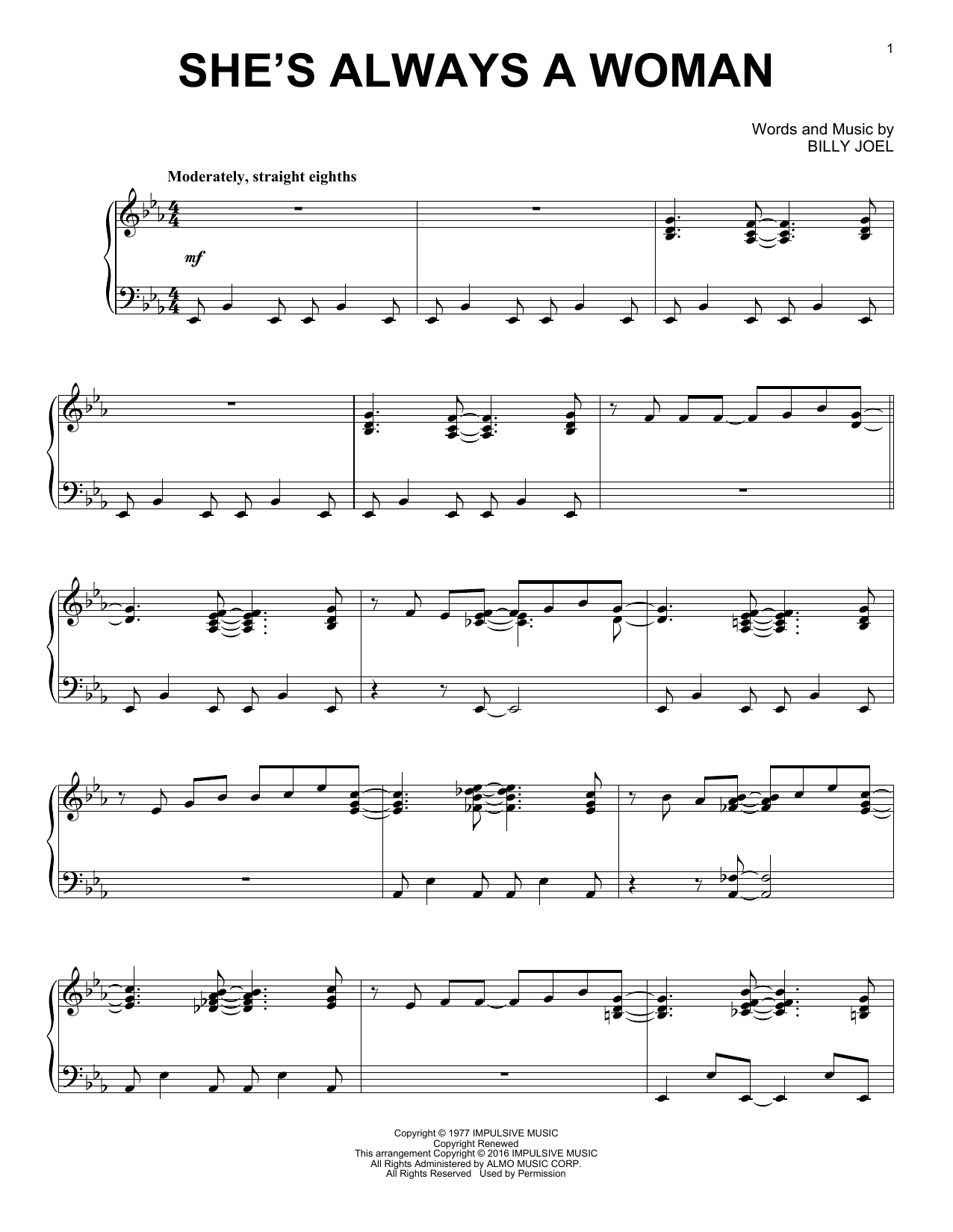 Billy Joel She's Always A Woman [Jazz version] Sheet Music Notes & Chords for Piano - Download or Print PDF