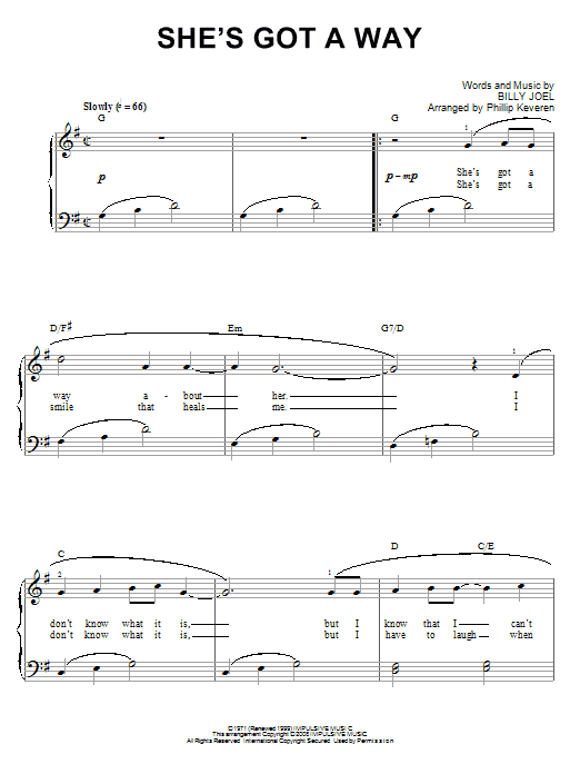 Billy Joel She's Got A Way Sheet Music Notes & Chords for Easy Piano - Download or Print PDF