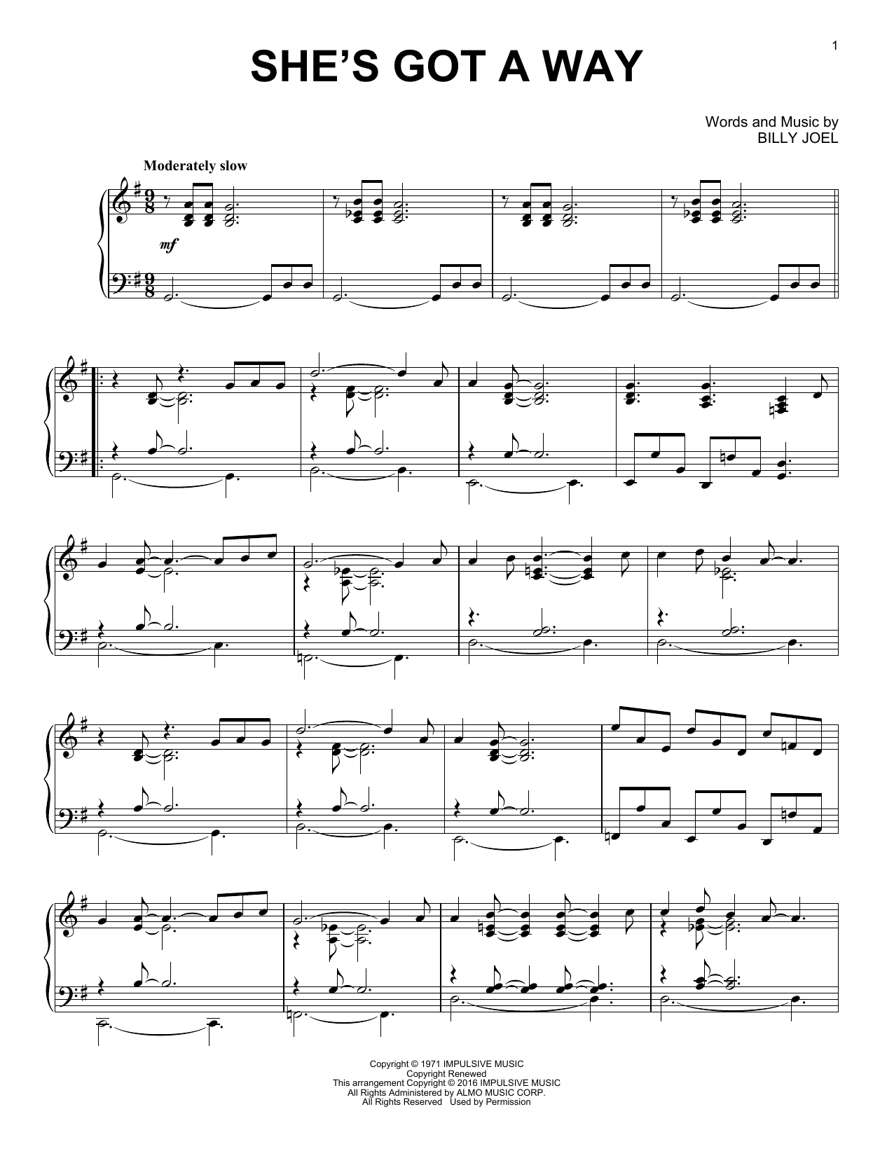Billy Joel She's Got A Way [Jazz version] Sheet Music Notes & Chords for Piano - Download or Print PDF