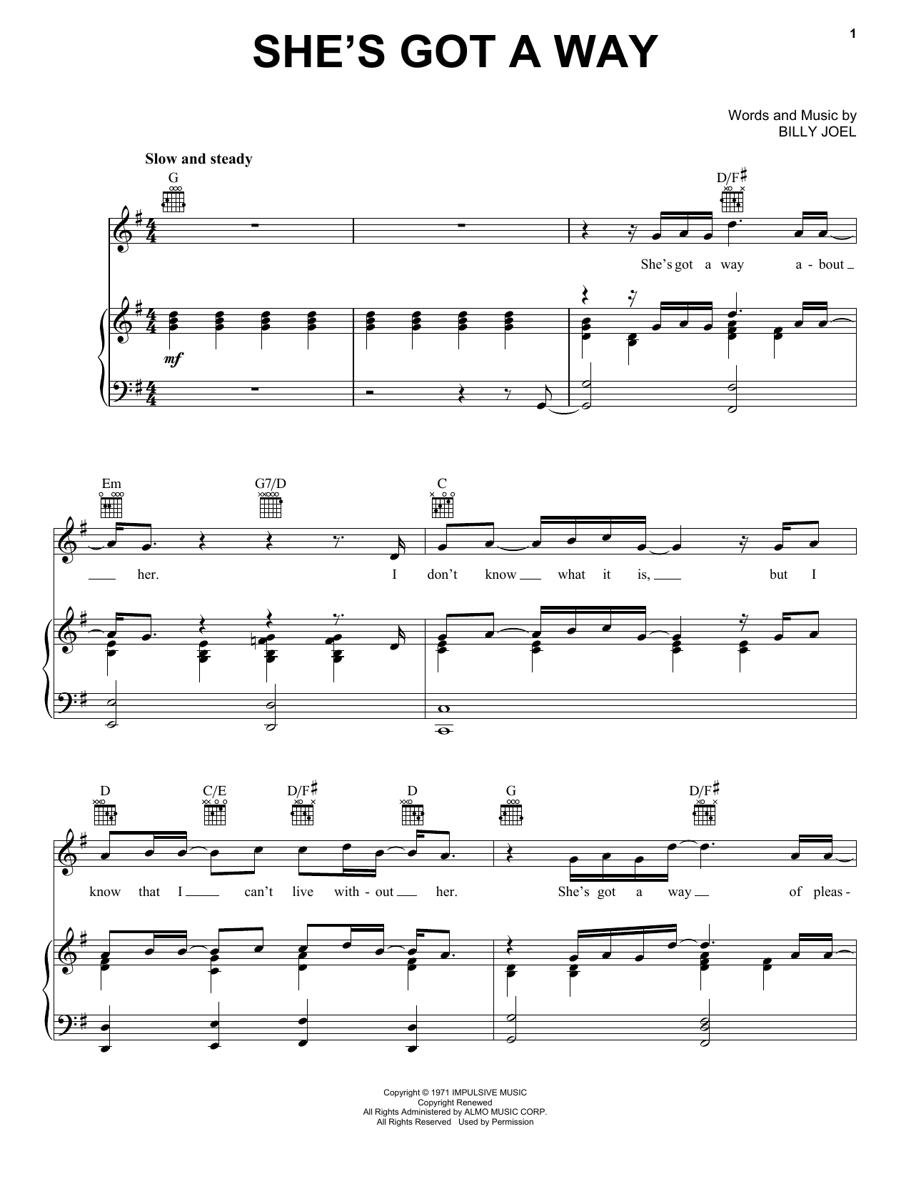 Billy Joel She's Got A Way Sheet Music Notes & Chords for Guitar Tab - Download or Print PDF